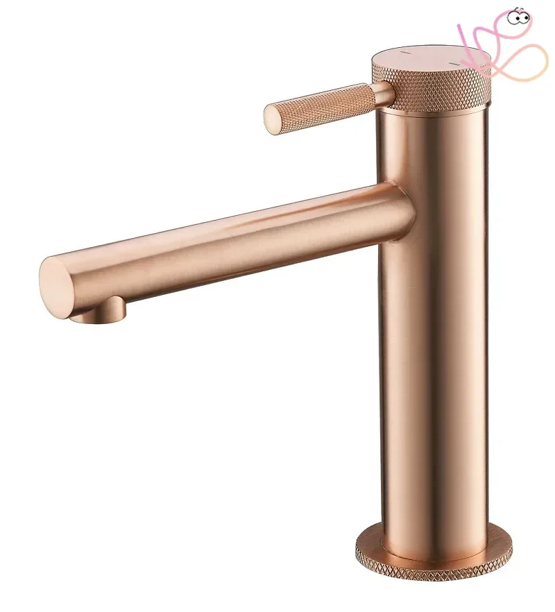 Brushed Gold Basin Faucet Hot And Cold Water Sink Tap Bathroom Mixe Knurled Single Handle Deck Mounted