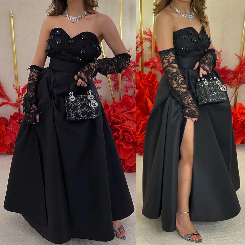 Prom Dress Simple Sweetheart A-line Graduation Dresses Slit Beading Lace Formal Evening Gowns Robe De Cérémonie Pour Femme