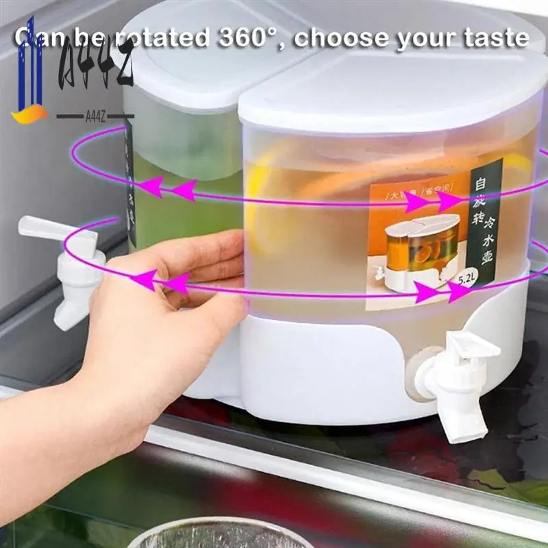

A44Z-Compartment Rotating Cold Water Bottle Beverage Machine For Refrigerator Cold Water Container Split Juice Teapot(5.2L)