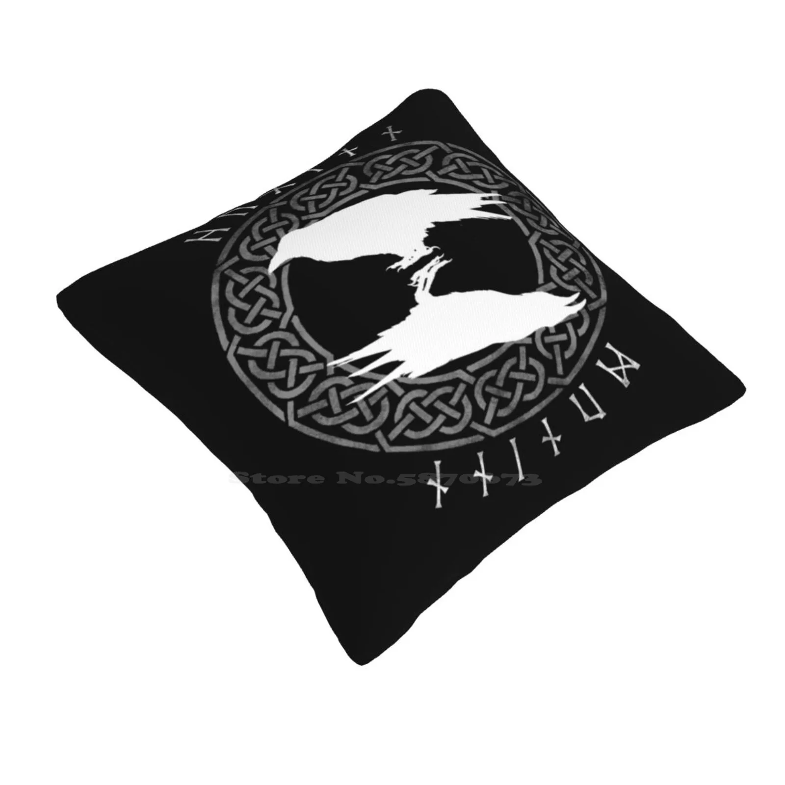 Huginn-Reverse Mono Knotwork Funny Cute Decor Square Pillowcase Huginn Muninn Odin Raven Rune Runic Norse