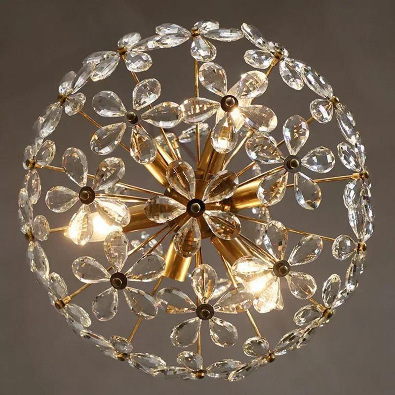 

French Crystal Flower Ceiling Chandelier Retro Living Bedroom Restaurant Lamp Luxury Lighting LED Lustre Decoration