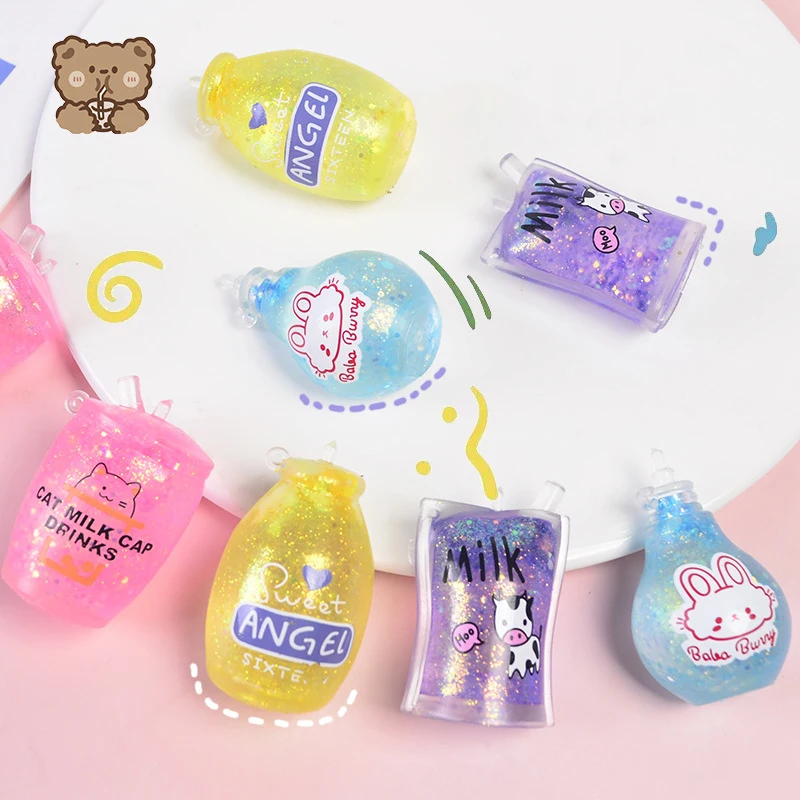 4 pcs kawaii Mini Cartoon Small Milk Tea Cup Maltose Baby Bottle Squirm Soft Milk Tea Cup Stress Relief Pinch Squeeze Toys Kids