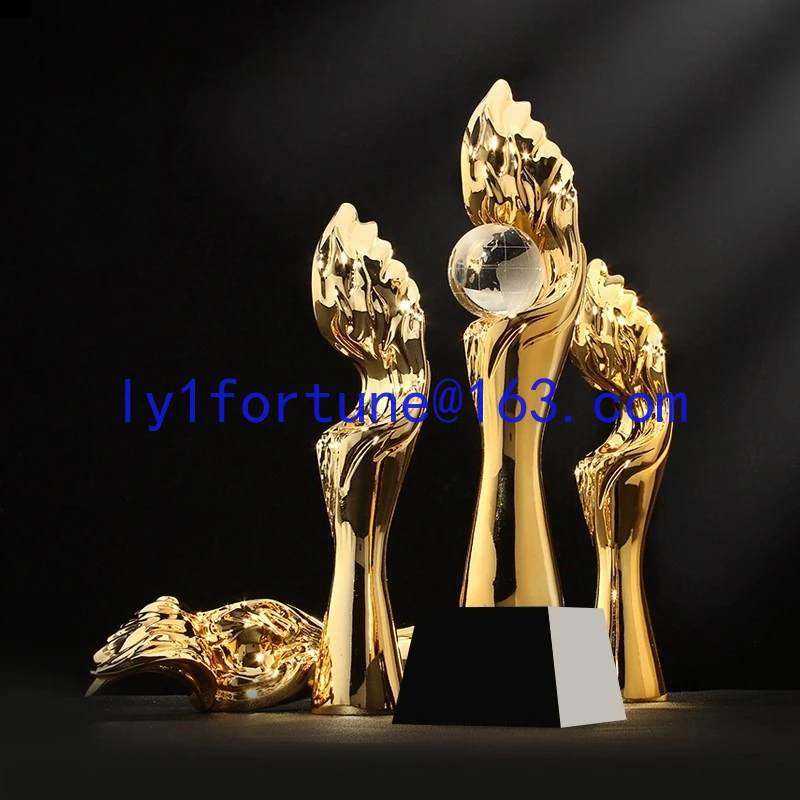 Customized new resin trophy gold-plated high-end crystal trophy, creative metal trophy custom lettering