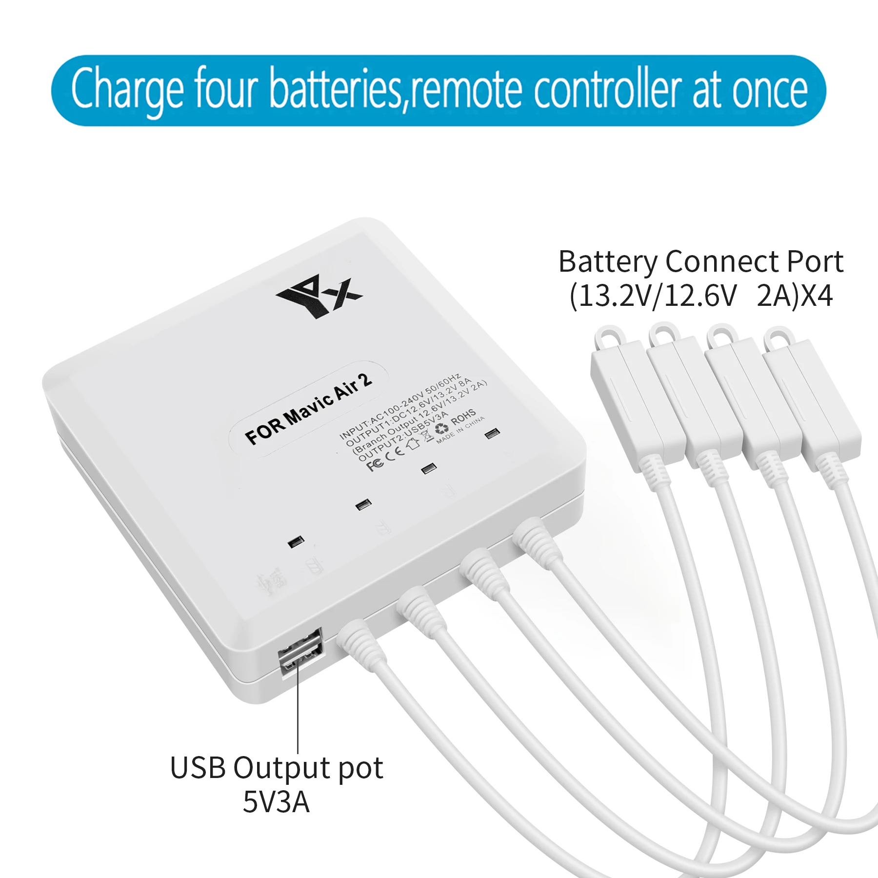 ل Mavic الهواء 2 /2S الطائرة بدون طيار 6 في 1 شاحن بطارية مع منفذ USB التحكم عن بعد محور شحن شاحن ذكي متعدد الملحقات