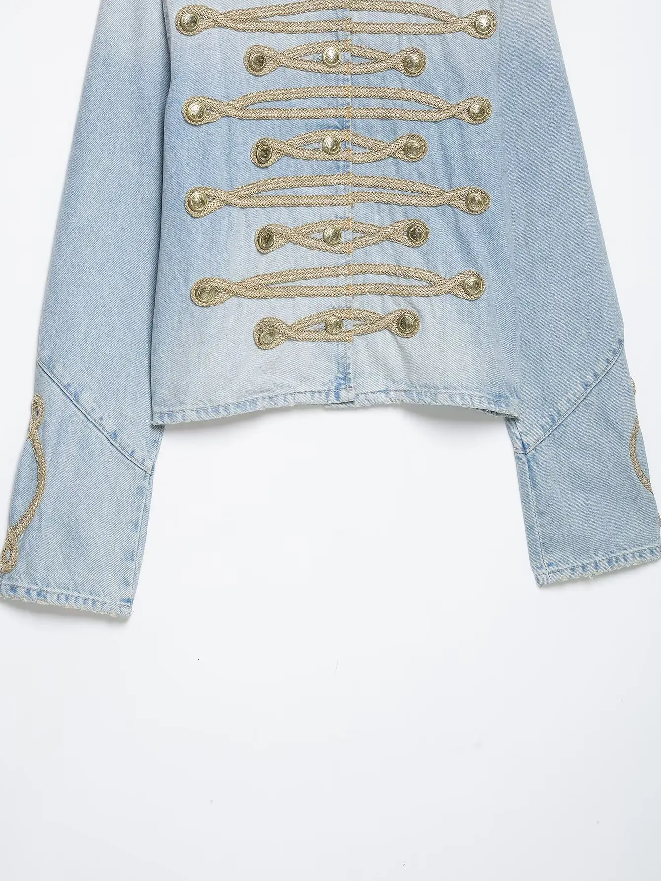 Damenmode Doppelreihige Dekorative Jeansjacken Freizeit Langarm-Mäntel Elegant Schick Frühling Herbst Urlaubs-Oberteil Neu – Detail 6
