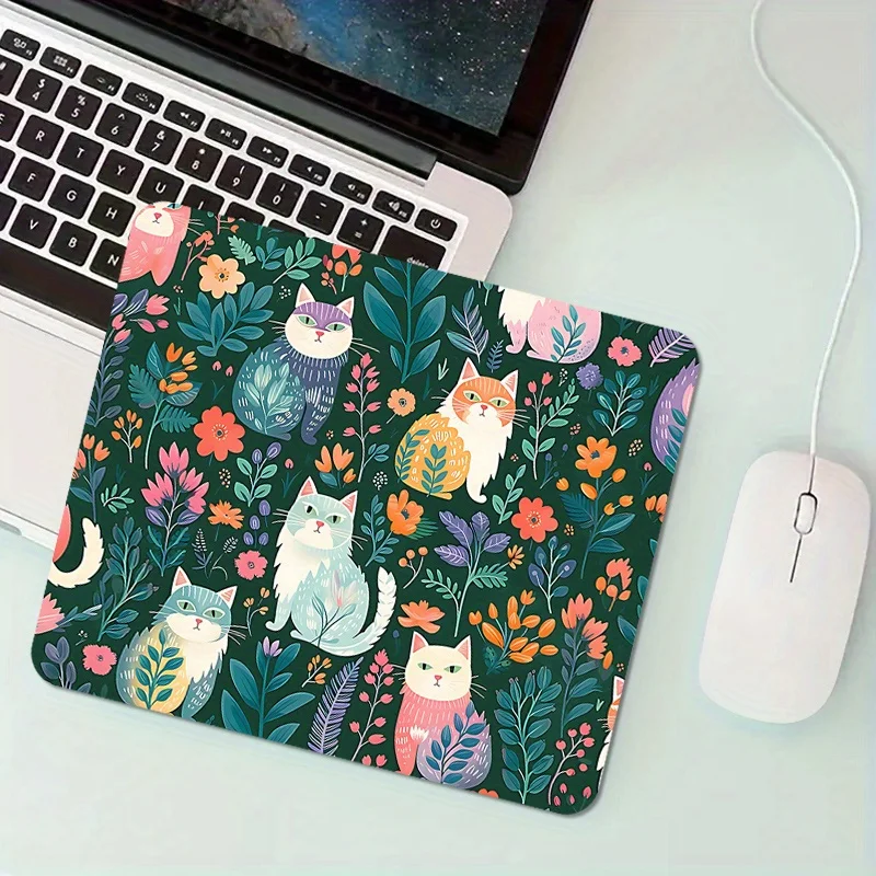 

Cute little cat printed square mouse pad and the anti-slip and durable rubber table mat are suitable for both offices and homes