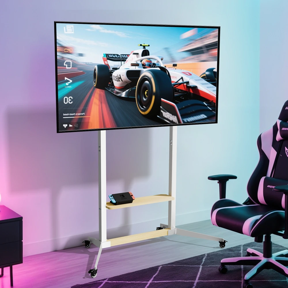 Mobile Corner TV Stand with Wheels for 40-100 Inches Height Adjustable Floor TV Mount Max Load 100kg