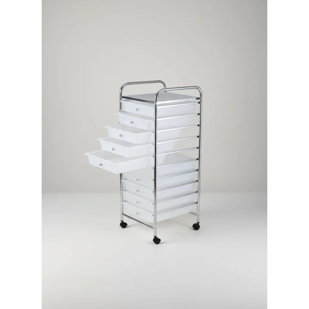 

10-Drawer Rolling Storage Cart Mobile Organizer with Locking Casters for Office School Home