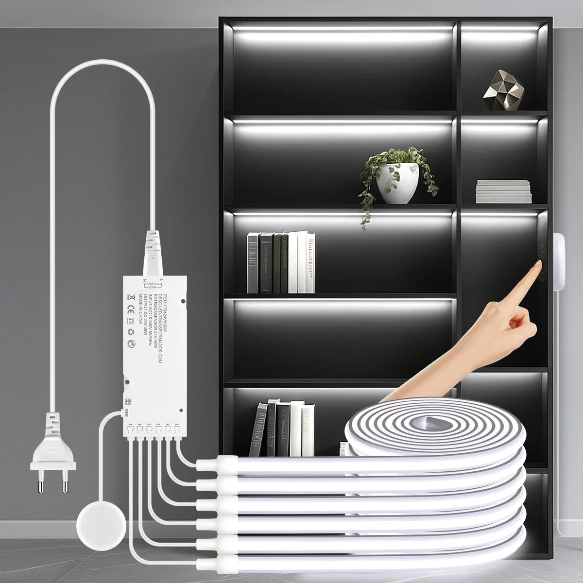 ソリッドcobネオンledストリップライトセット1-6個、調光可能なタッチ＆ハンドスイープモーションセンサー付き一体型照明、キャビネット用