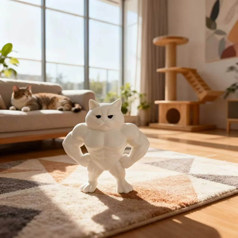 تمثال مزخرف للقطط العضلية المضحكة مطبوع ثلاثي الأبعاد - زخرفة قطط عضلية لطيفة ومرحّبة، مناسبة لمحبي القطط وعشاق اللياقة البدنية، هدايا عيد الميلاد/الهالوين/عيد الحب/عيد الفصح/العام الجديد، سلسلة خزانة ديكور منزلي أنيق #3