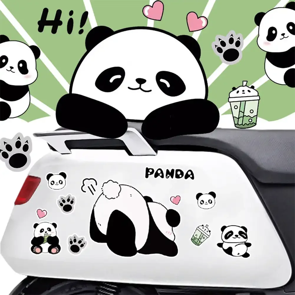 Panda Cartoon Electric Bike Car Stickers Laptop Computer IPad Decor Home Storage Box Refrigerator Room Door Sticker Kids Gifts