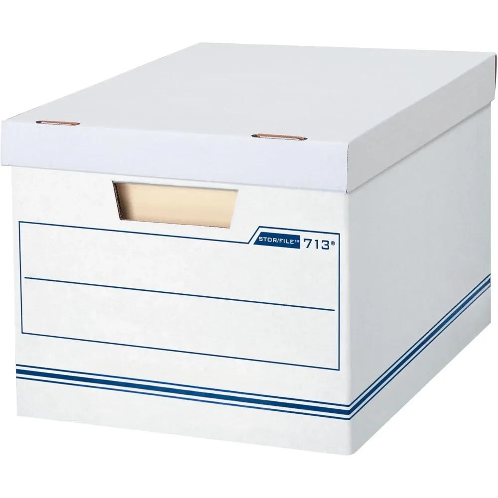 Storage Box 6 Pack STOR/FILE Essential Duty Document Storage Box, Standard Components, Lift Lid, Letter/Legal, White/Blue