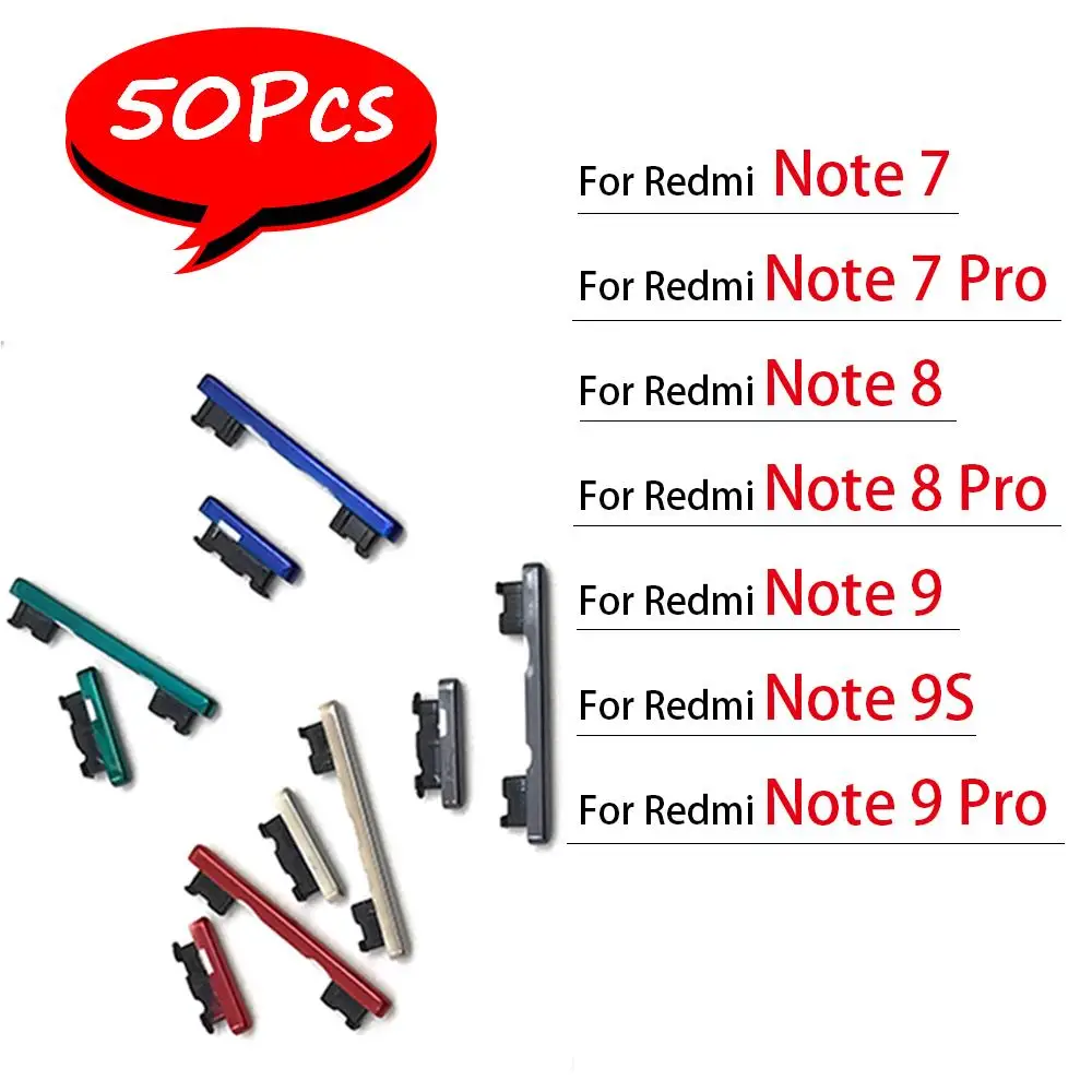 

50Pcs/Lot，NEW Side Keys Power and Volume Buttons Replacement For Xiaomi Redmi Note 7 8 9 Pro 9S Hong Smart Phone Housing Xiaiomi