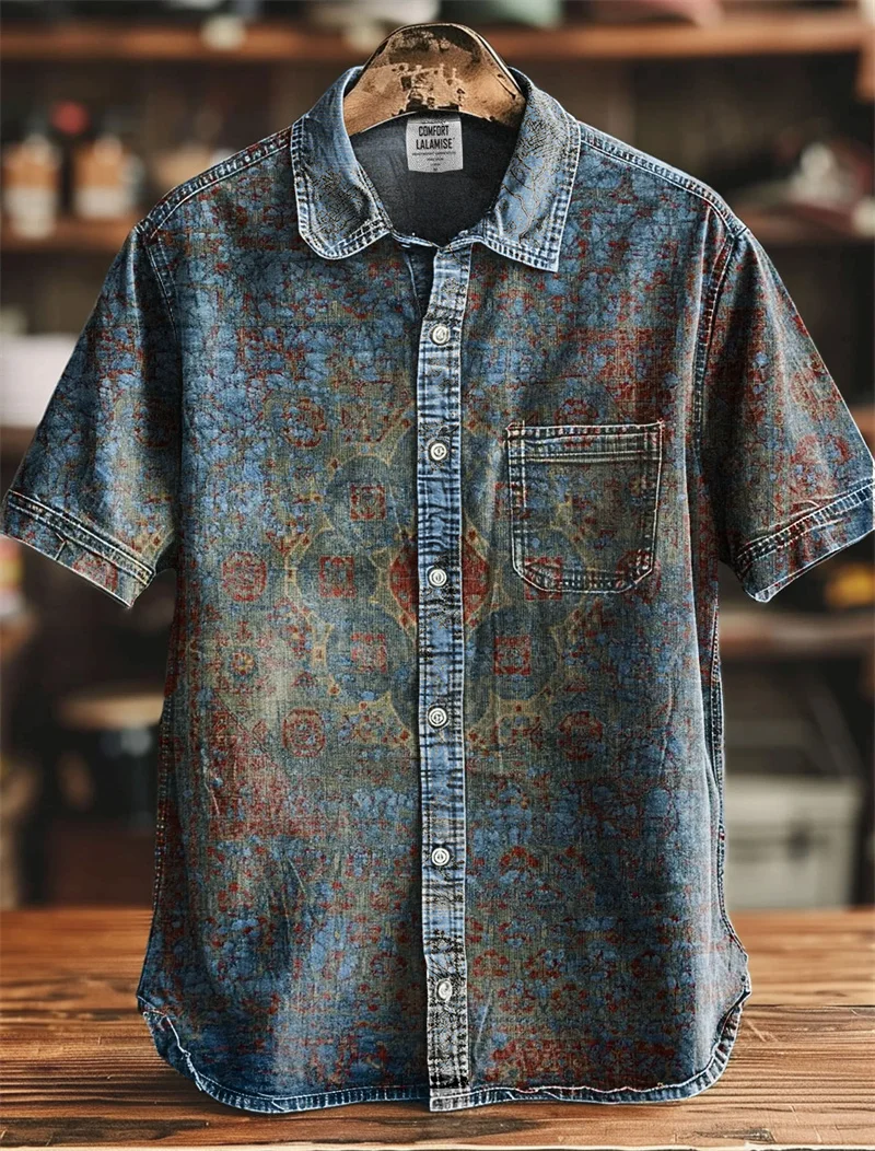 

New Men's Linen Short Sleeve Shirt Best Selling Style Touch Comfortable Fabric 3D Art Print Ocean Pattern