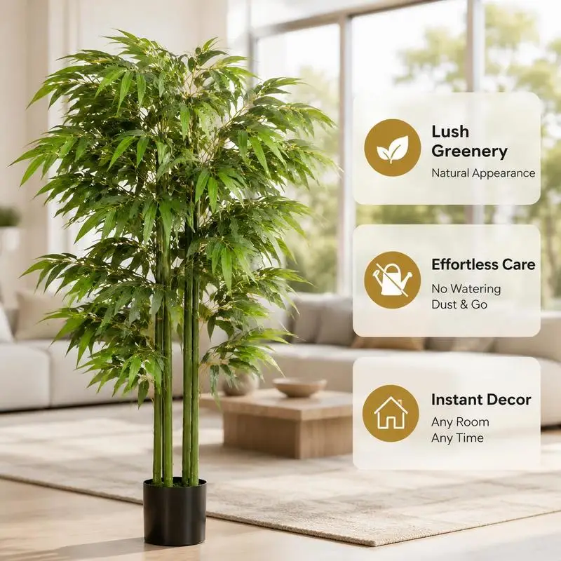 Plante artificielle en bambou, arbre artificiel de 140 cm avec pot, fausse plante verte, décoration d'intérieur