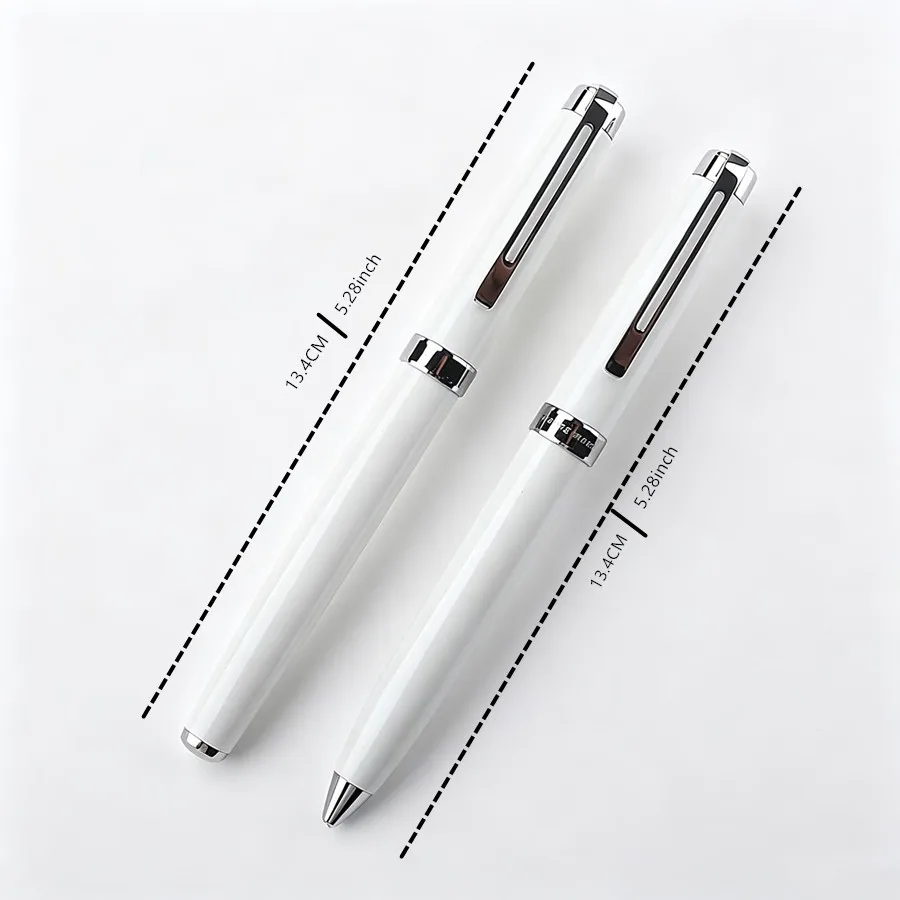 Luxury White Metal Ballpoint Pen with Silver Trim Classic Design 0.7mm Smooth Writing Gel Pen for Men Women