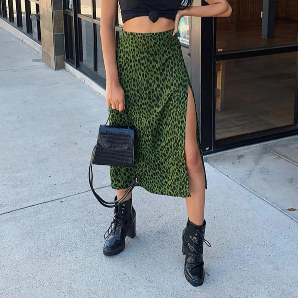 Vrouwen Rok Polyester Split Rok Comfortabele Ademende Mooie Luipaard Print Vrouwen Rok