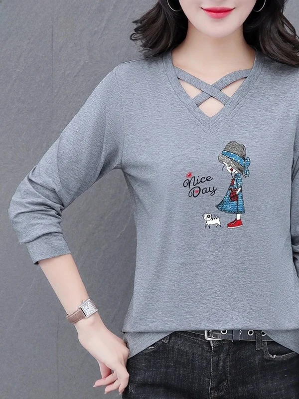 TUCANO 여성용 순면 스포츠 티셔츠 V넥 긴팔 편안하고 부드러운 패셔너블 다용도 베이스 레이어 탑