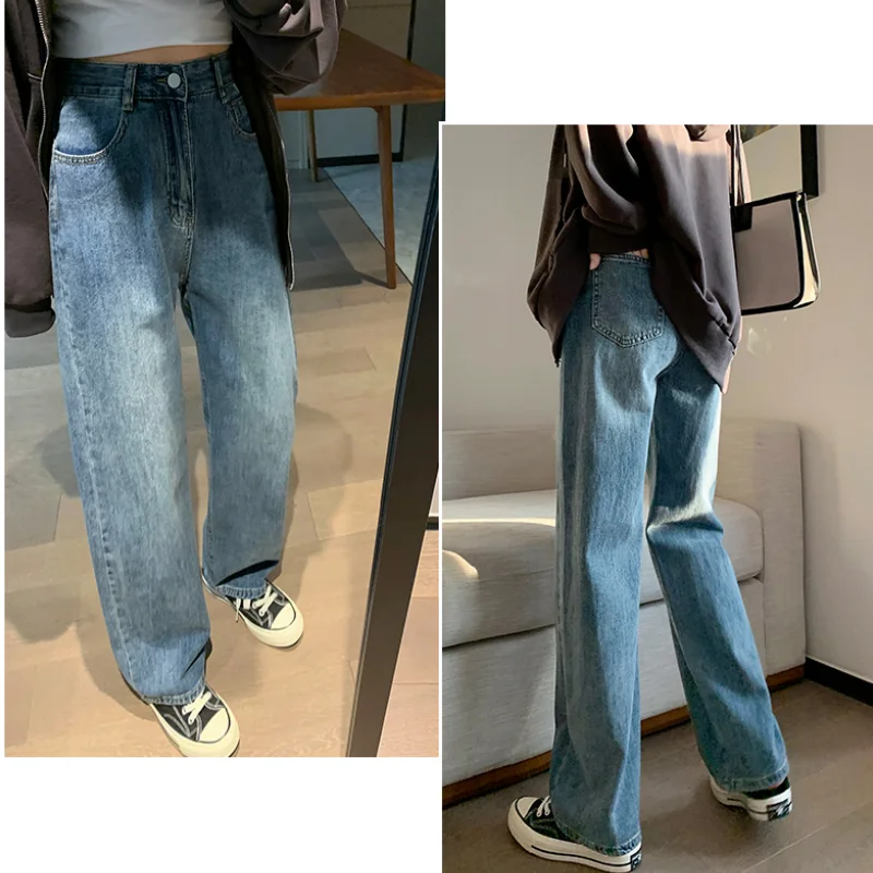 Blue Jeans Women American Wide Leg Pants Loose Fashion Hip Hop Street Temperament Vintage Female 2023 NEW Summer Trousers