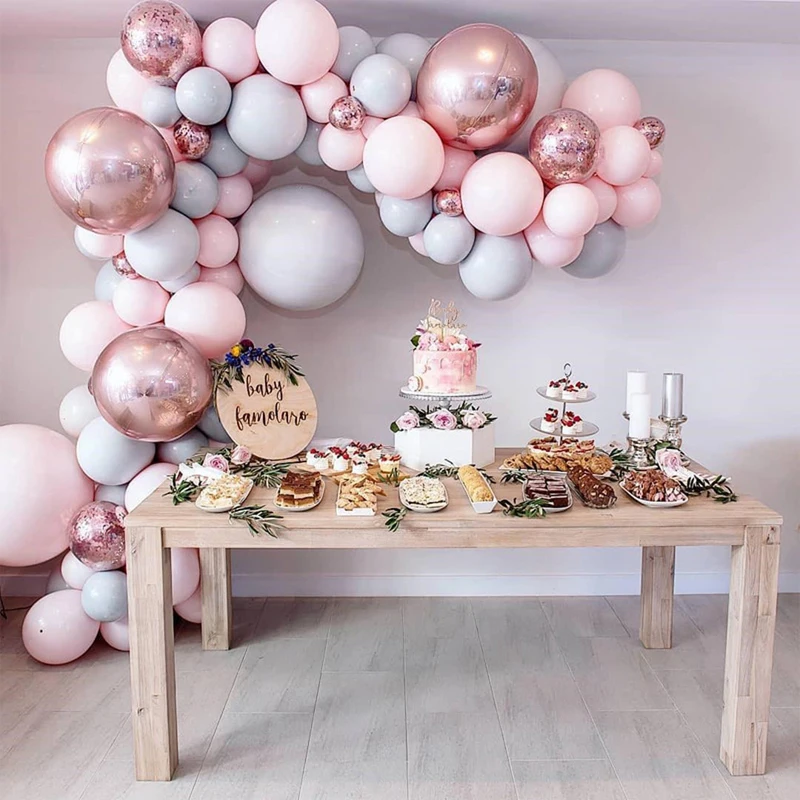 Macaron Balloon Garland Arch Pastel Pink Grey Rose Gold Ballon Wedding Birthday Baloon Birthday Party Decor Kids Baby Shower