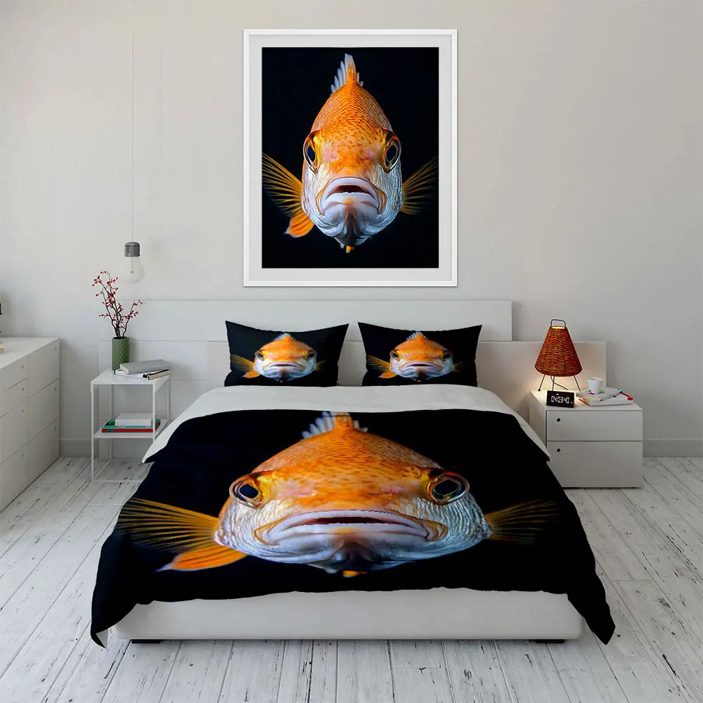 Close-up of golden fish Duvet Cover Set with 3D Printing Design Soft Polyester Bedding Set All-Season Comfort Machine Washable 4
