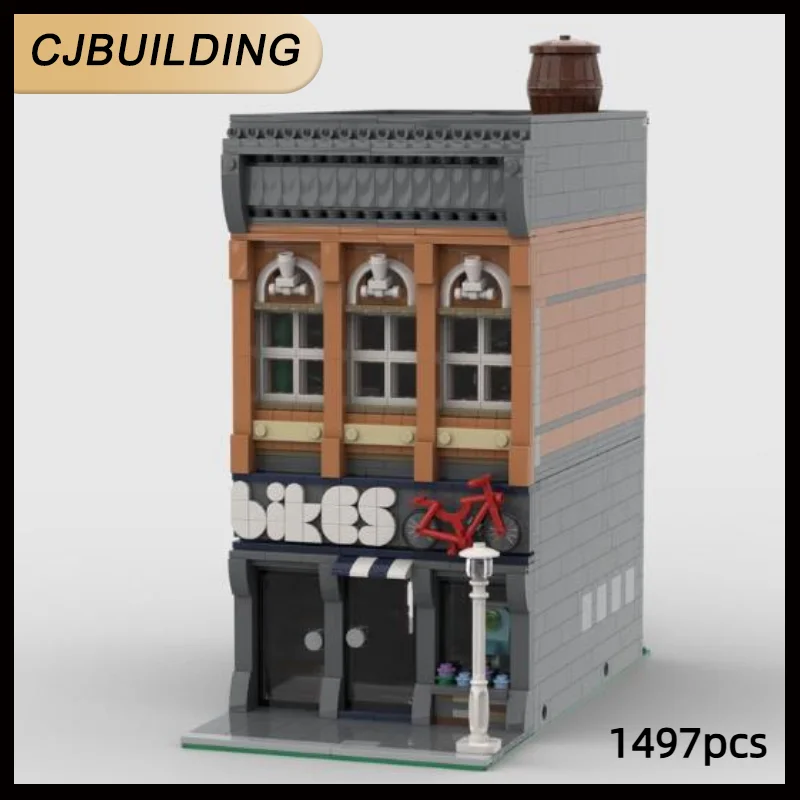 

1497 шт. MOC Street View Series велосипедный магазин модульный строительный блок модель DIY сборка кирпичная игрушка для коллекционера