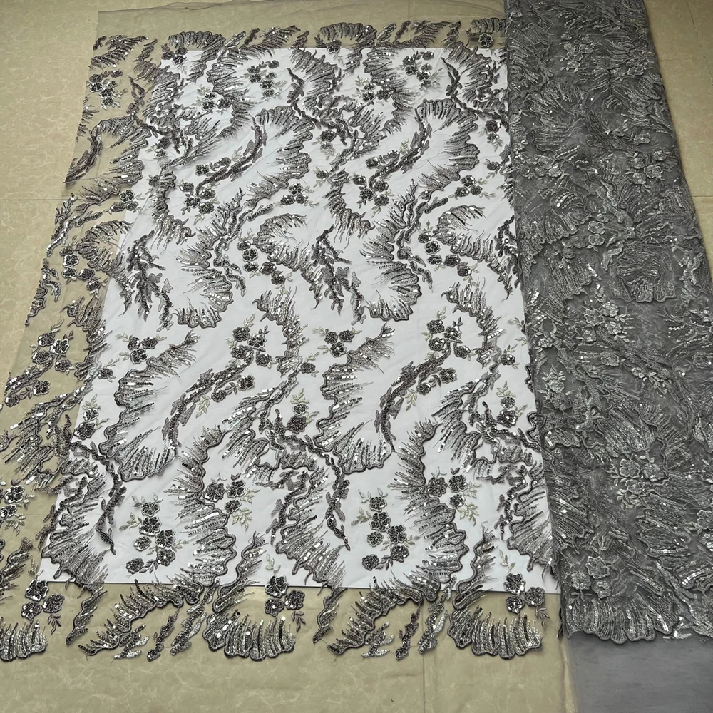

2026 High-Quality Africa Nigerian Sequins Cotton Embroidery Lace Fabric Tulle for Wedding Party Dress Chiffon 5Yards TY011
