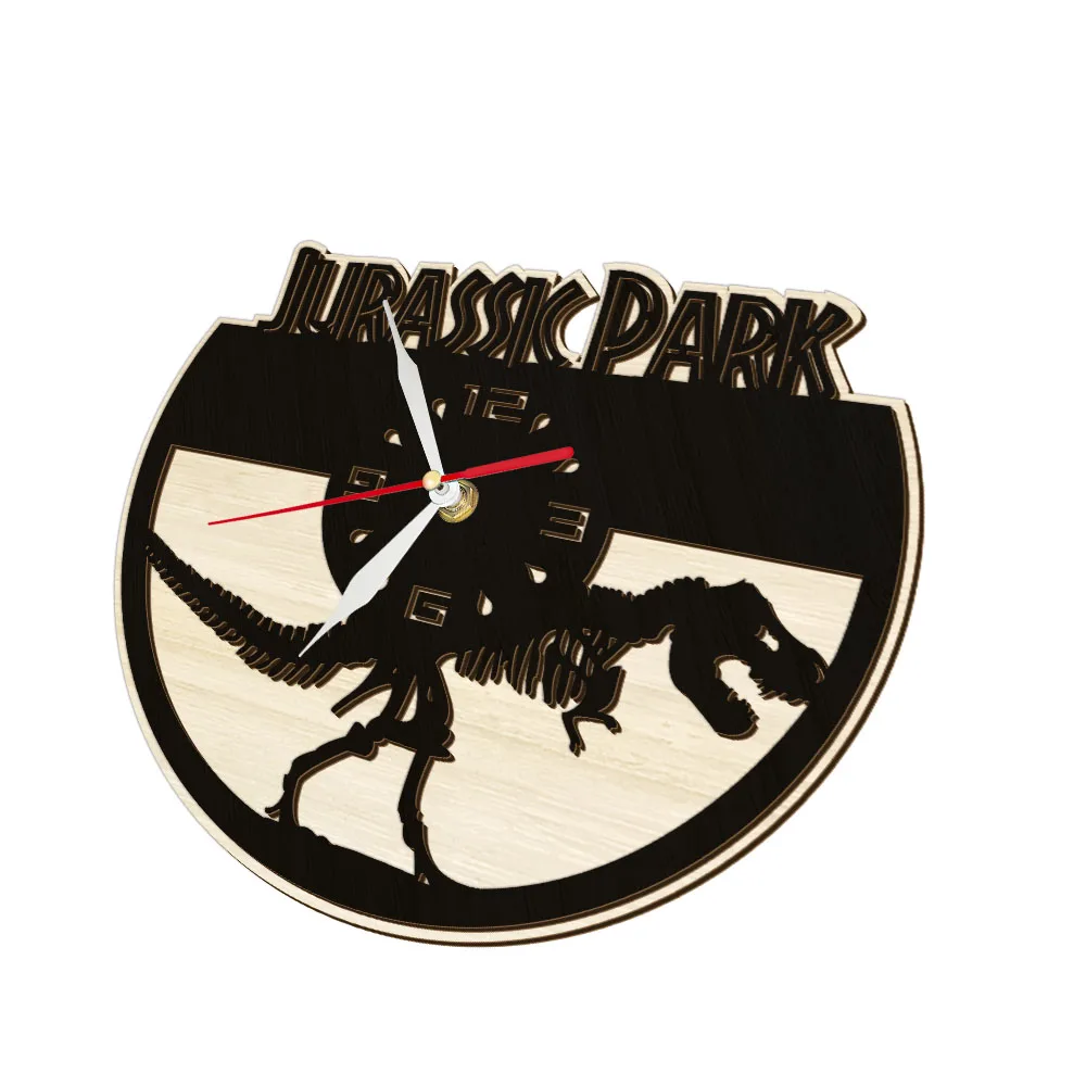 Dino Skeleton Laser Cut Black Wood Clock For Kid Room Natural Home Decor Timepieces T-Rex Dinosaur Silent Non Ticking Wall Clock