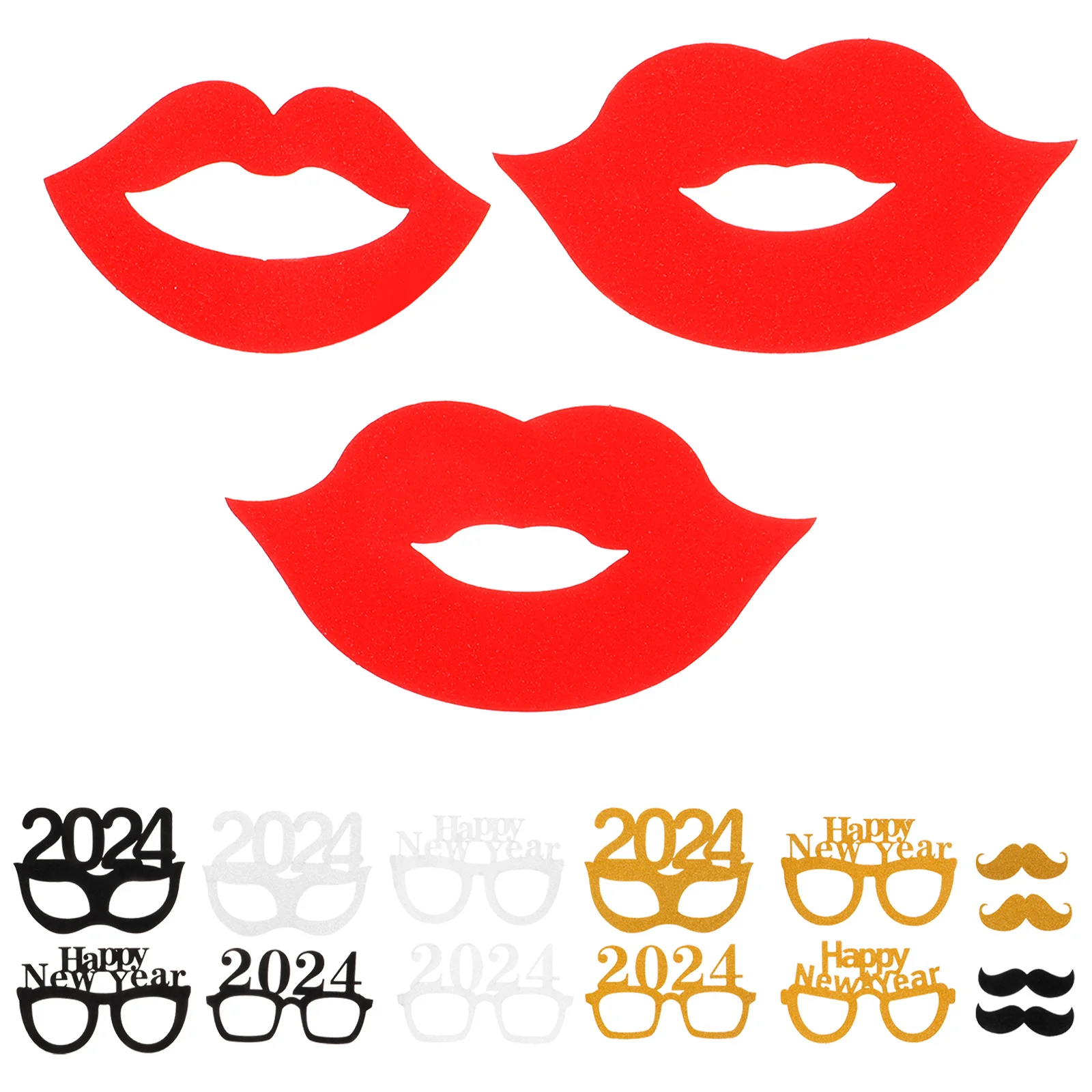 

24 Pcs New Year Photo Booth Props Party Decorations Wooden Stick Venue Supplies Happy New Year Celebrations Photo Tools