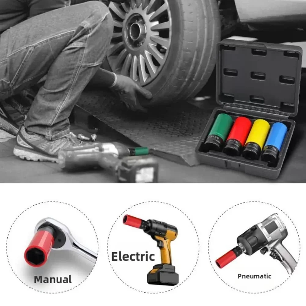 

Heavy Duty 3-Piece 1/2 Drive Lug Nut Socket Set with Protective Sleeves and Thin-Walled Design for Tight Lug Nut Access