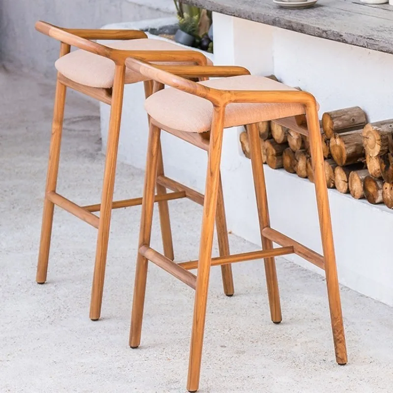 Outdoor Bar Chairs Villa Terrace Solid Wood High Table and Chairs Hotel Balcony High Stool