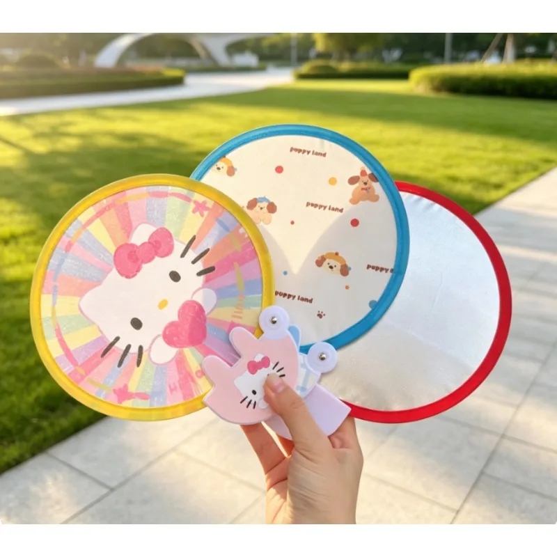 Éventail pliable Hello Kitty, imprimé double face, mignon, portable, pour l'été, les activités de plein air, accessoires pour filles, cadeaux