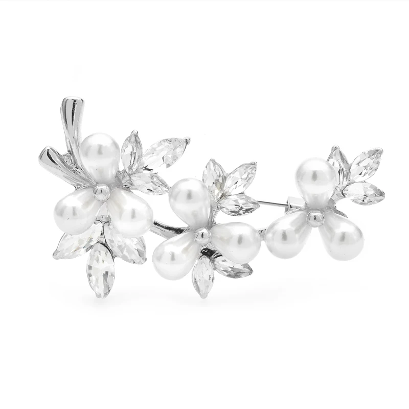Wuli&baby Pearl Flowers Brooches For Women Unisex  2-color Pretty Plants Party Office Brooch Pins Gifts
