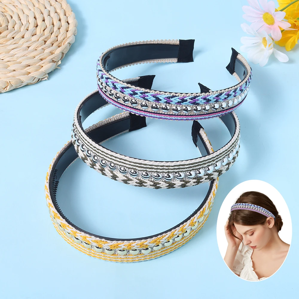 

2.5cm Ethnic Style Hairhoop Head Band Inlaid With Diamond Pearl Sequins Wide Edge Press Hair Band Hairhoops Hair Accessories