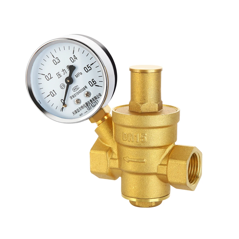 Brass Pressure Reducing Valve with Pressure Gauge,Water Pressure Regulator Valve, 1/2 