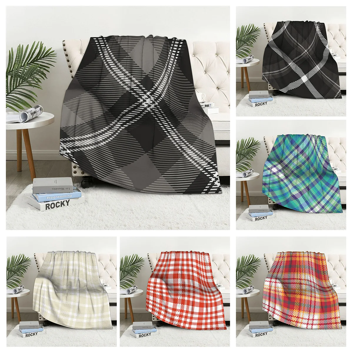 

Домашнее украшение, плюшевое покрывало для дивана, покрывало для кровати, пушистые мягкие одеяла, декор в клетку, современный геометрический узор, простой скандинавский стиль