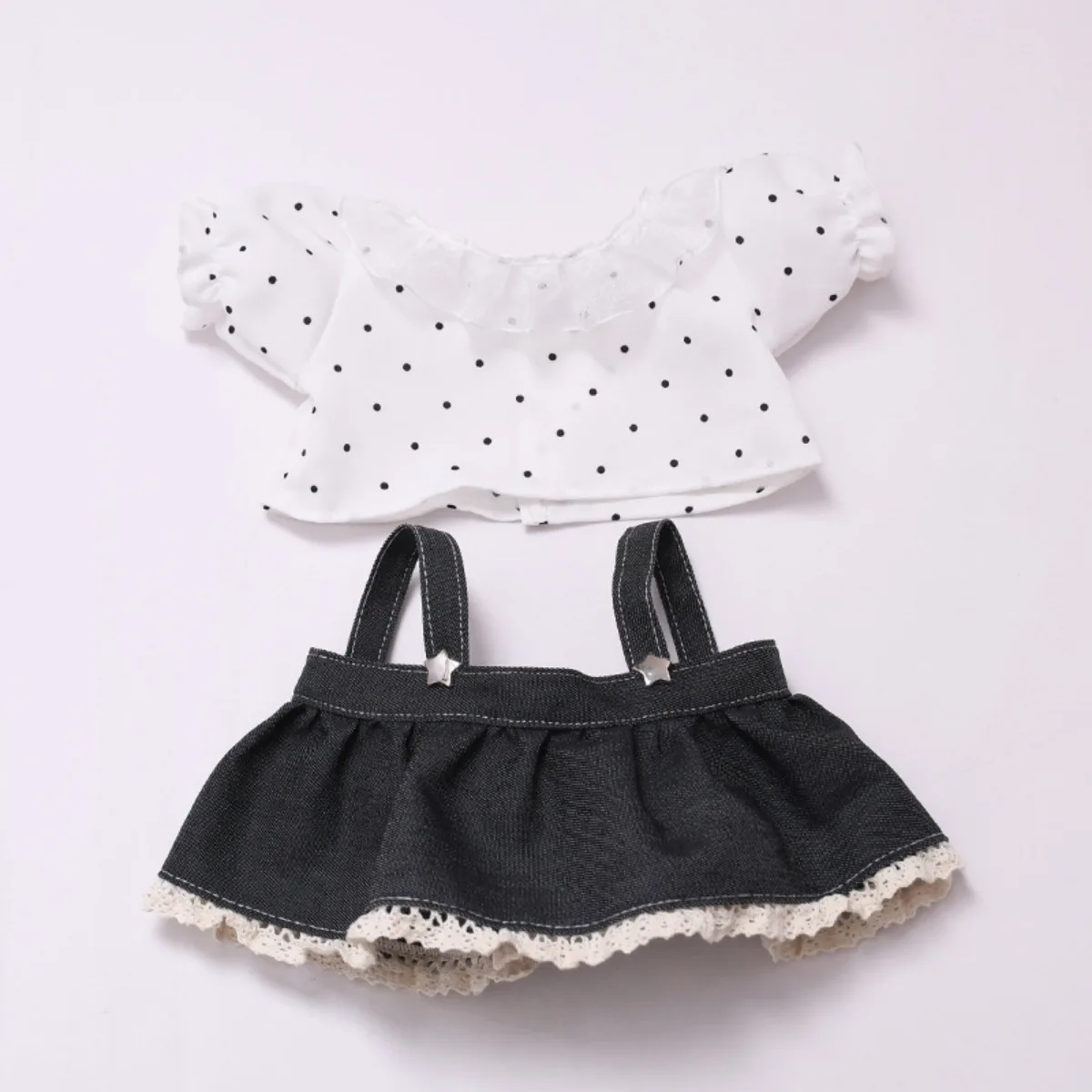For 38cm Labubu Clothes Doll Outfit Cute Polka Dot Blouse + Suspender Skirt Set Handmade Doll Clothes Doll Accessories Toys