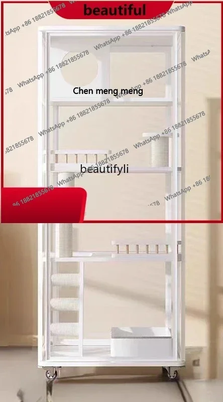 

Panoramic glass cat villa household solid wood cat litter box integrated cat house luxury nest indoor H