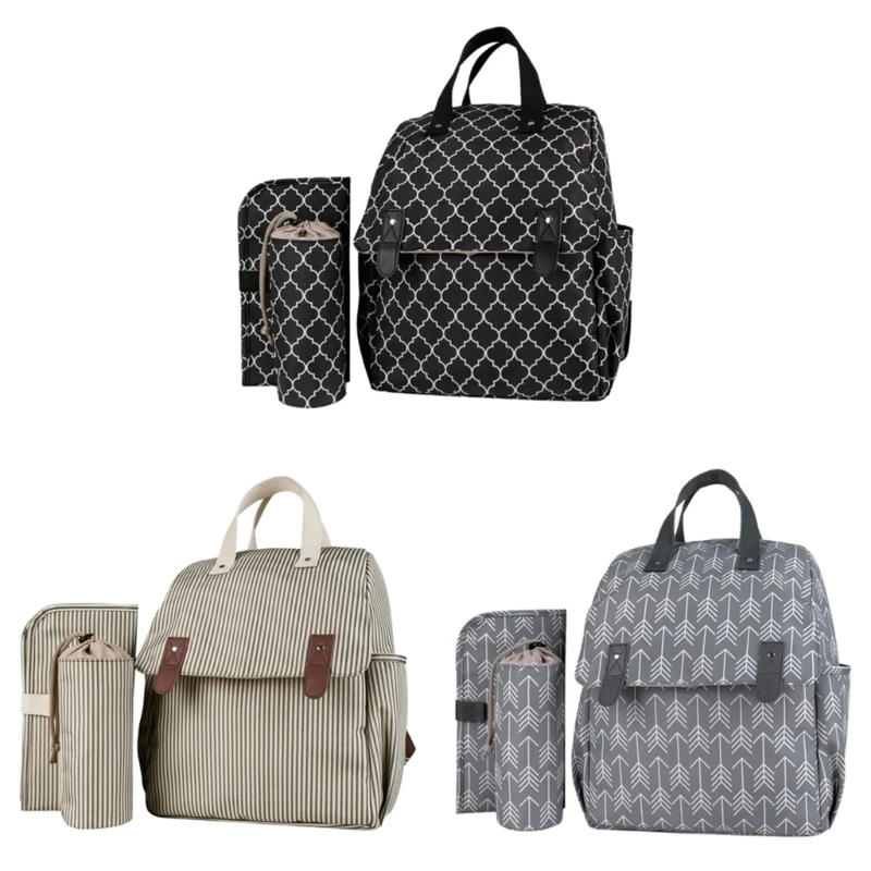 Multifunctional Nappy Backpack Storage Bag Spacious Interior with Portable Baby Diaper Changing Mat Bottle Case for Mom