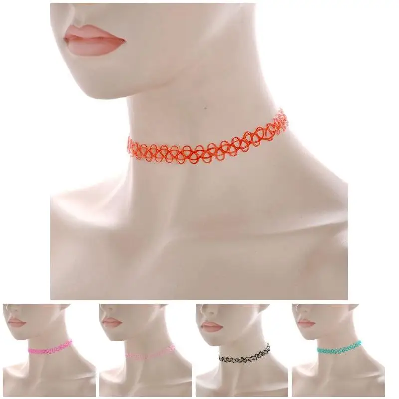 12Pcs Vintage Stretch Choker Necklace Women Stretch Tattoo Necklaces Suitable for Birthday Elastic Party Girl Neck Decoration