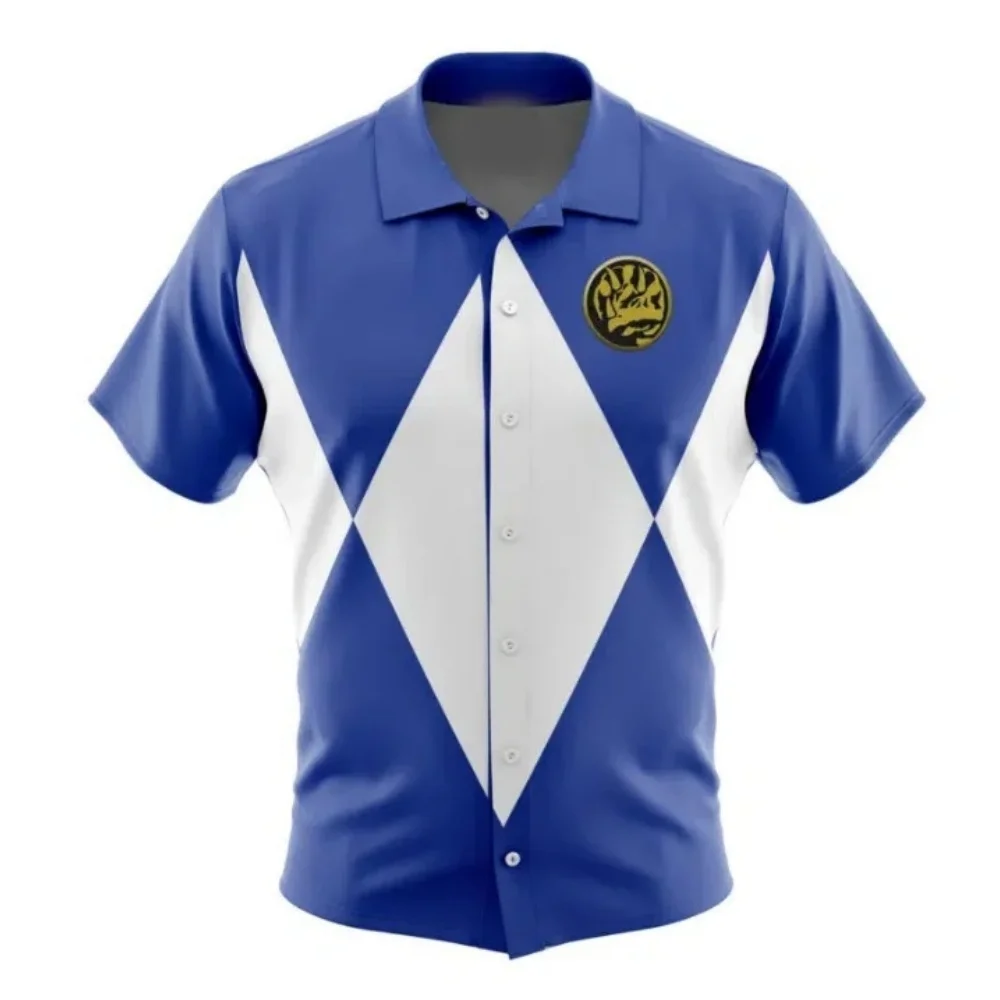 

Green Warriors Mighty Morphin PowerRangers bouton chemise hawaïenne tout-match sport décontracté été hommes