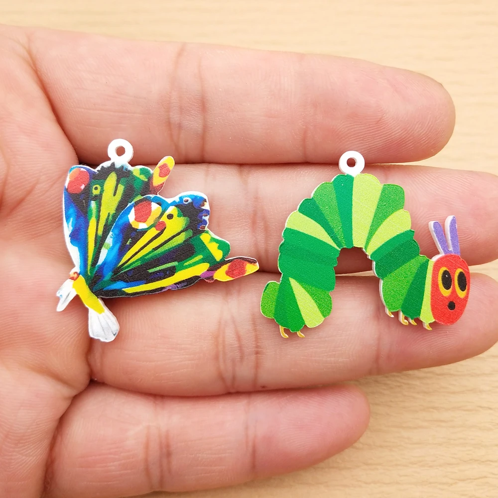 10pcs Acrylic Butterfly Caterpillar Charm for Jewelry Making Necklace Bracelet Earring Pendant Diy Accessories Craft Supplies