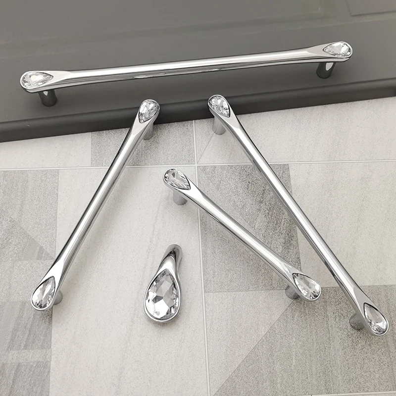 European 2 Colors Crystal With Drill Furniture Handle Wardrobe Cabinet Closet Door Knob Dressing Table and Drawer Pulls Hardware