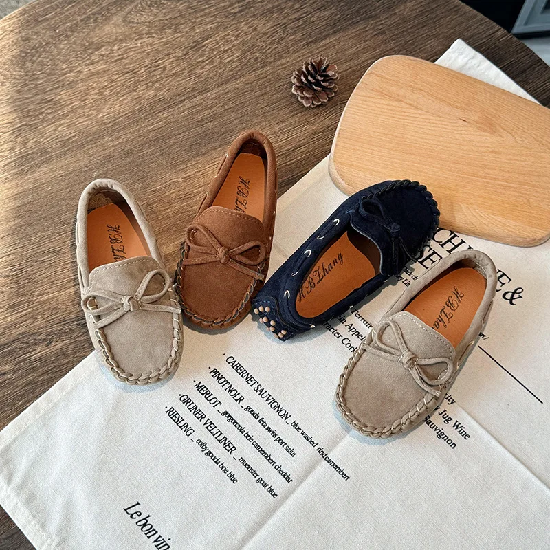 Boys Loafers Suede Leather Soft Sole Girls Shoes Comfortable Shallow Children Flats Non-slip Slip on Toddler Kids Casual Shoes