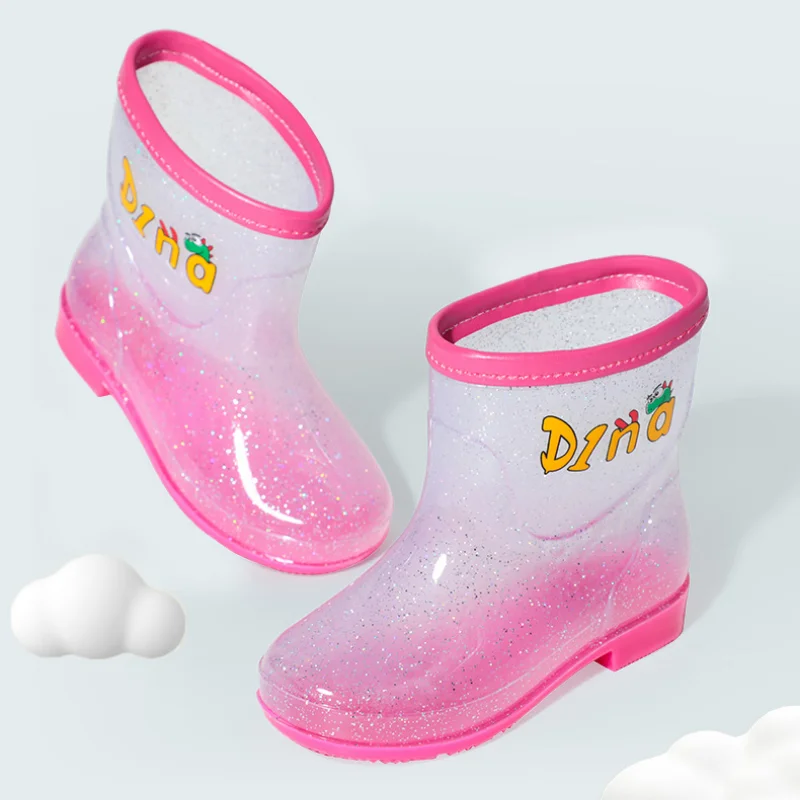 Children Boys Girls Fashion Rain Boots Lightweight Waterproof and Non-slip Rain Boots Transparent Rainboots Kids Water Shoes