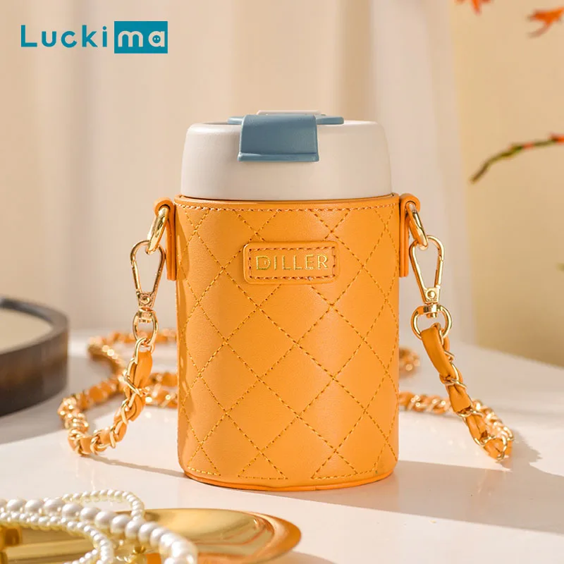 

360ml Women Thermos Cup with Shoulder Strap 316 Stainless Steel Thermoses Portable Insulation Cup Thermal Drinkware Fashion Gift