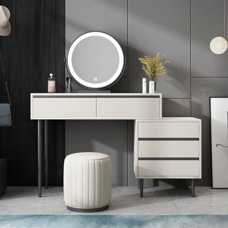 Luxury Dresser with dressing stool/ Touch Switch Led Mirror Vanity Dresser Nordic style/Dressing table with Storage Cabinet