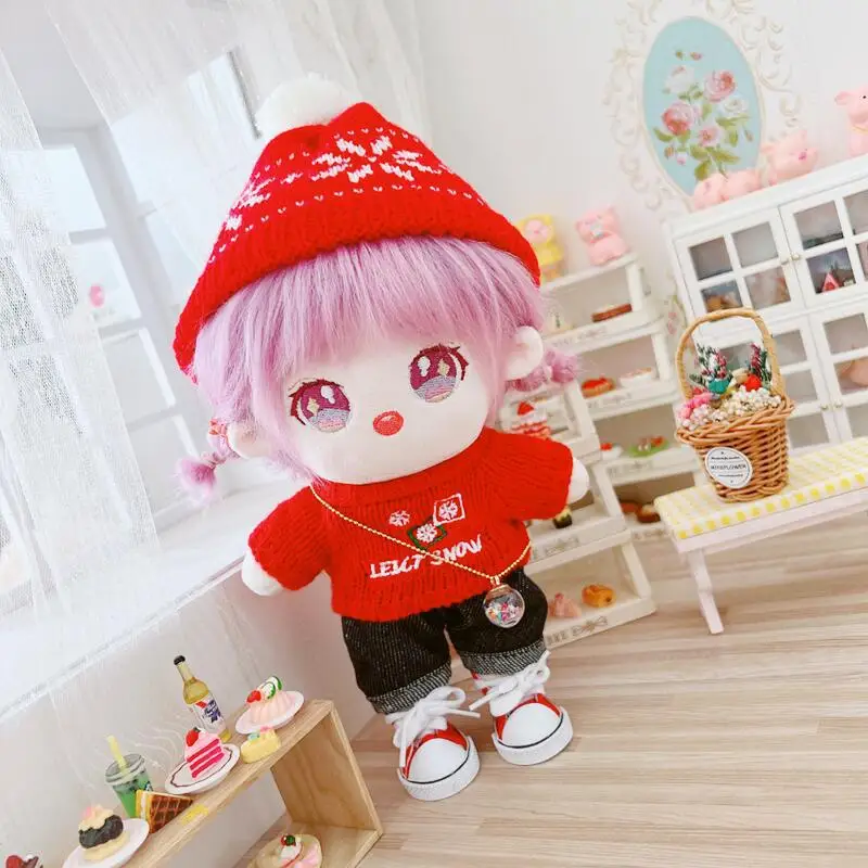 20CM Doll Clothes Plush Dolls Red Clothes Outfit Lovely Snow Style Cool Stuff Doll Accessories Kpop EXO idol Dolls DIY Toys