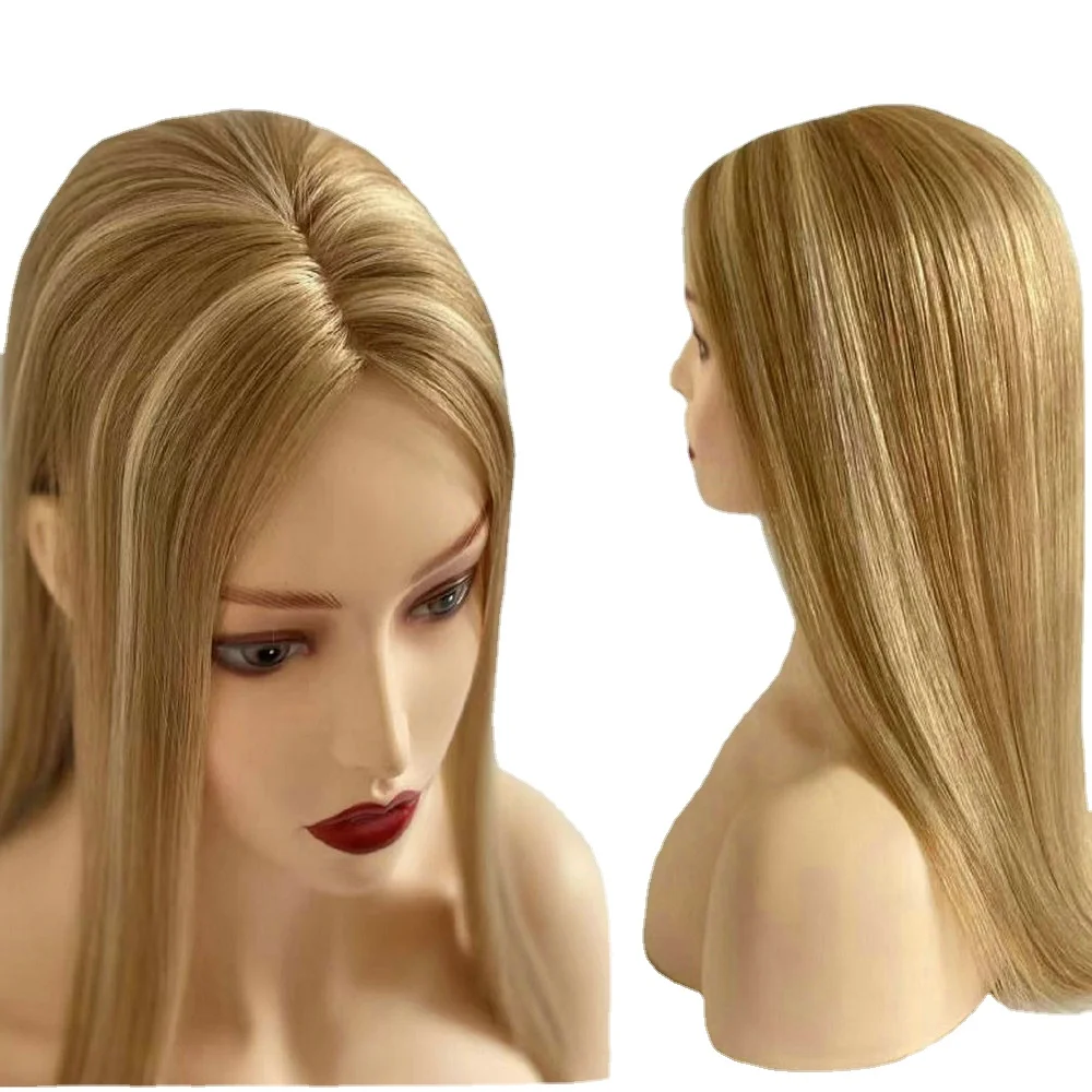 Hstonir Full Lace Silk Top Natural European Remy Hair Wig Silky Straight Smooth Long Hair Wig For Women Highlight Blond G045