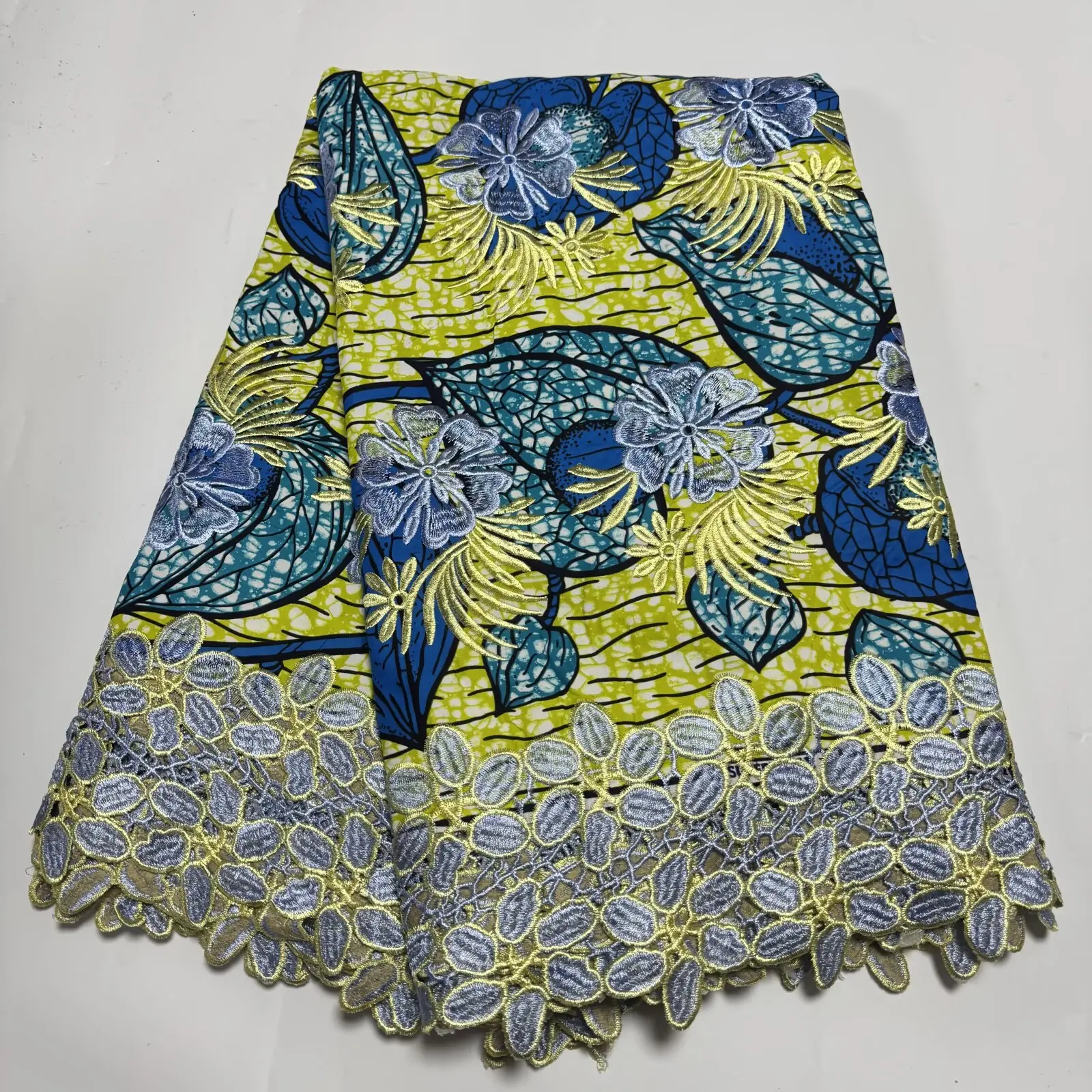 Tela de algodón con encaje de cera, tela estampada de cera guipur, bordado, encaje de cera africano, Ankara de algodón para vestido de mujer, 6 yardas